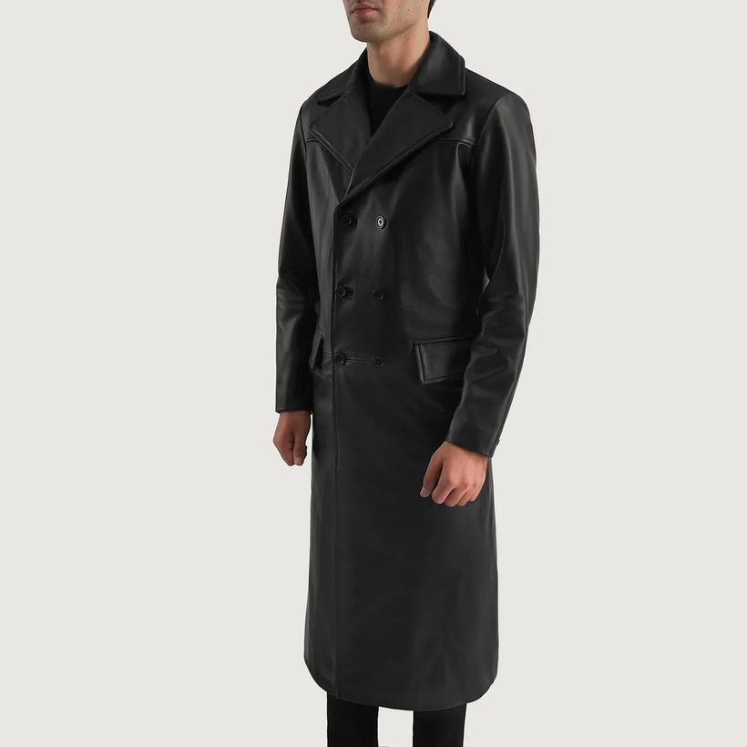 Delmar Черная Leather Double-Breasted Кожаное пальто мужская