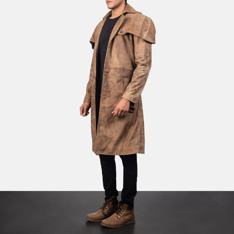 Deux Коричневый Leather Duster для Мужчин