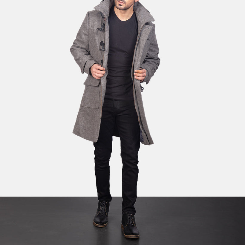 Drake Grey Wool Hooded Duffle Кожаное пальто для Мужчин