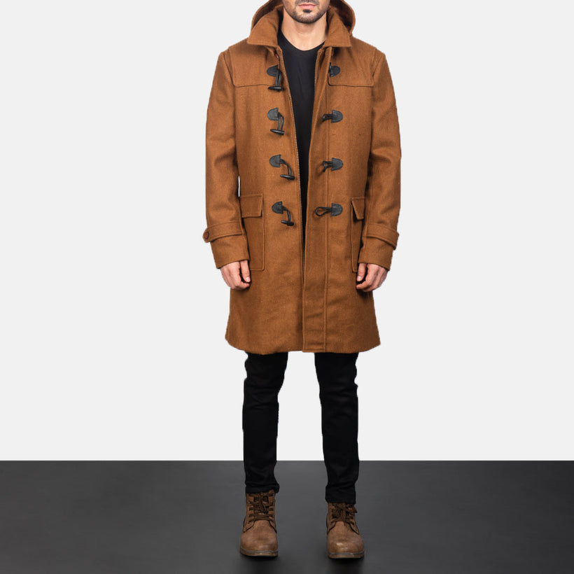 Drake Khaki Wool Hooded Duffle Кожаное пальто для Мужчин