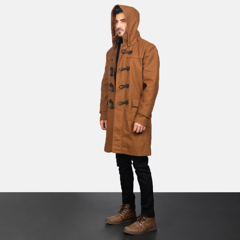Drake Khaki Wool Hooded Duffle Кожаное пальто для Мужчин