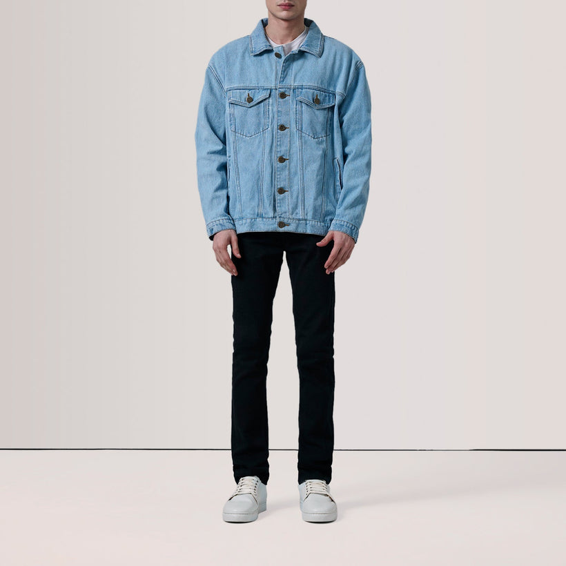 Eddie Light Синий Oversized Denim Trucker Кожаная куртка для Мужчин