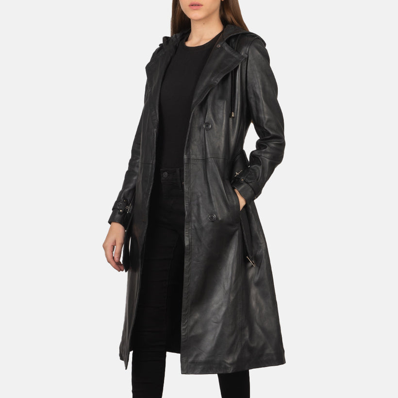 Fixon Hooded Черная Кожаный тренч женская