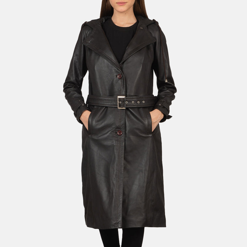 Fixon Hooded Коричневая Кожаный тренч женская
