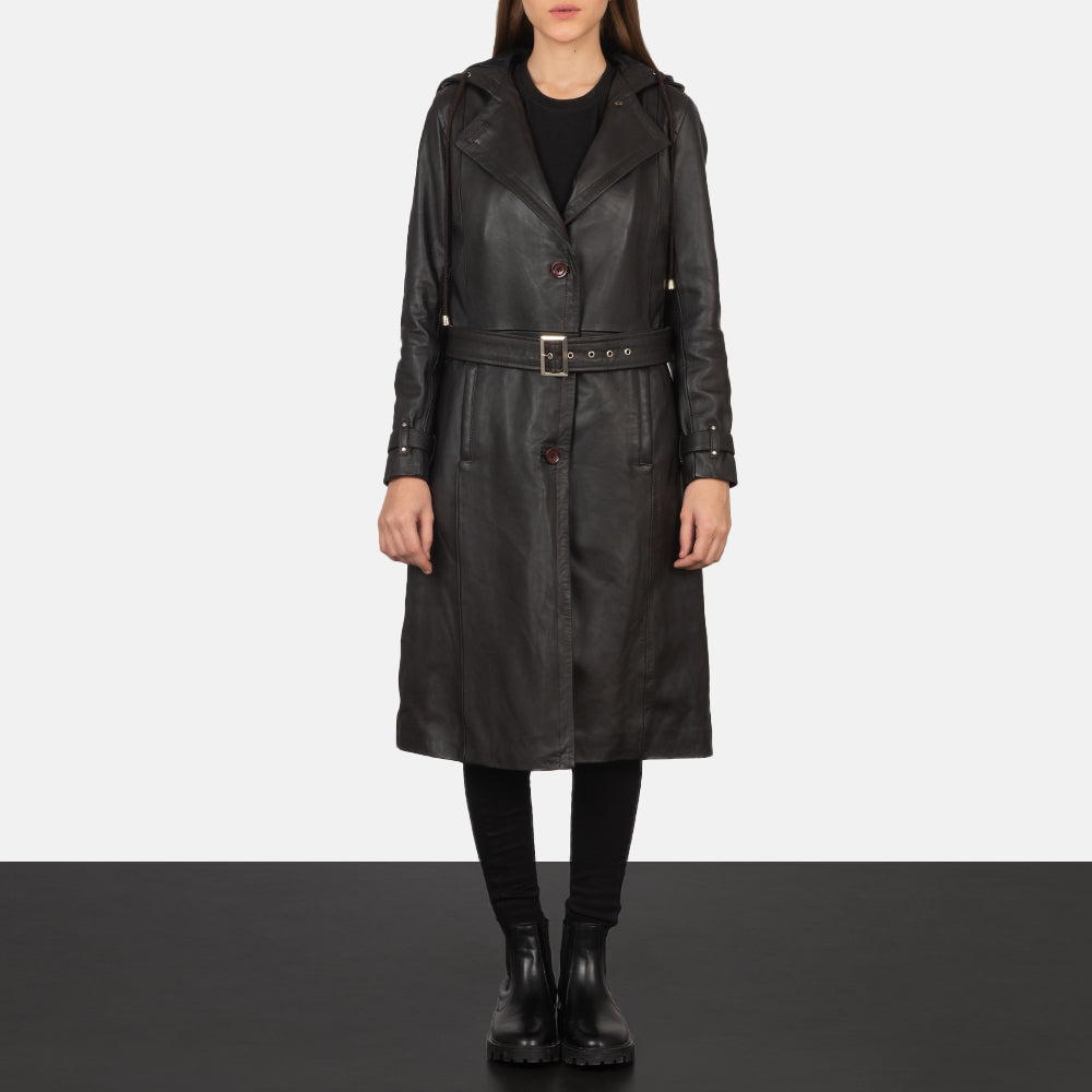 
Fixon Hooded Коричневый Кожаный тренчкот для Женщин - Вид сбоку, демонстрирующий эргономичный крой рукава