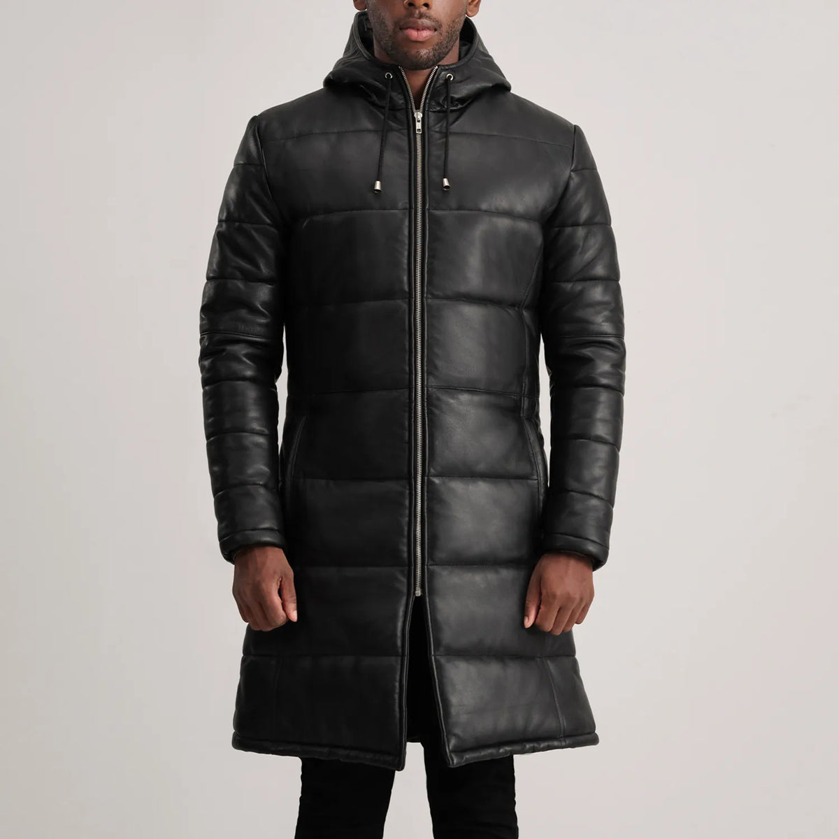 
Крупный план деталей of Hooded & Zipper Hardware on Floyd Tan Hooded Leather Puffer Coat