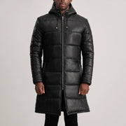 
Крупный план деталей of Hooded & Zipper Hardware on Floyd Tan Hooded Leather Puffer Coat