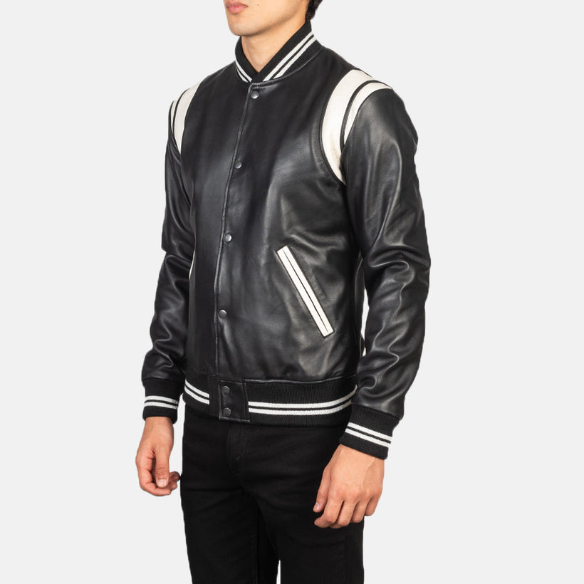 [FS] Dantee Черная Leather Varsity Кожаная куртка мужская