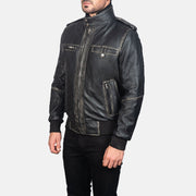 Black Cowhide Leather Bomber Jacket - Back View Showing Tailored Shoulder Fit &amp; Clean Hemline