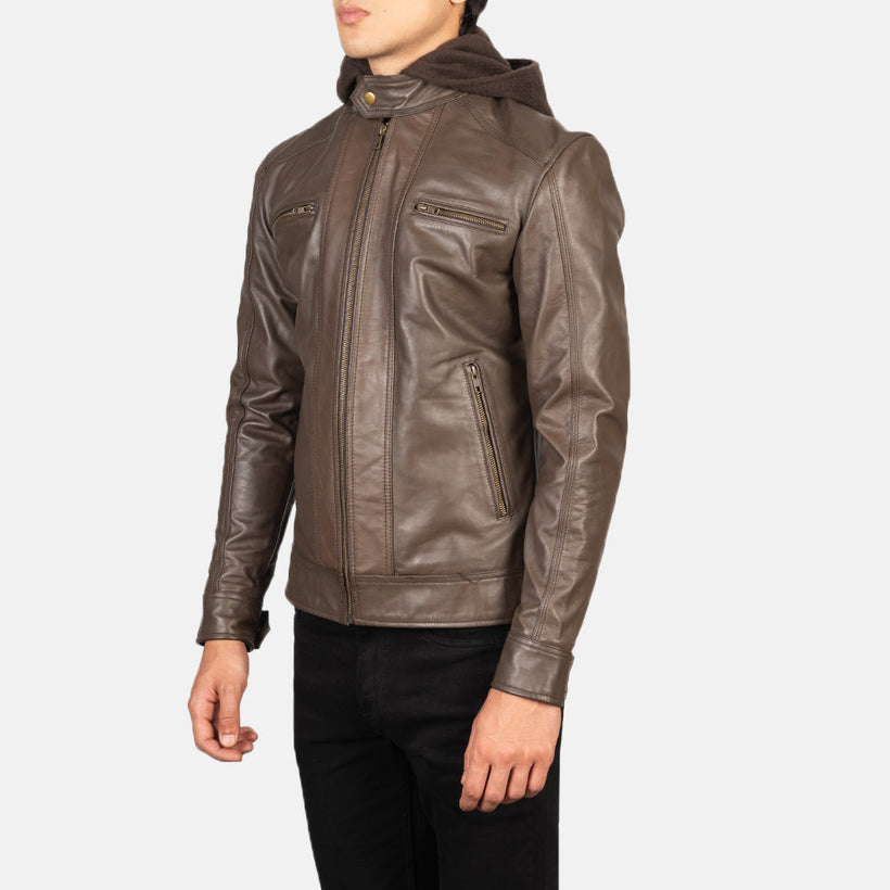 Hector Коричневая Hooded Кожаная косуха мужская