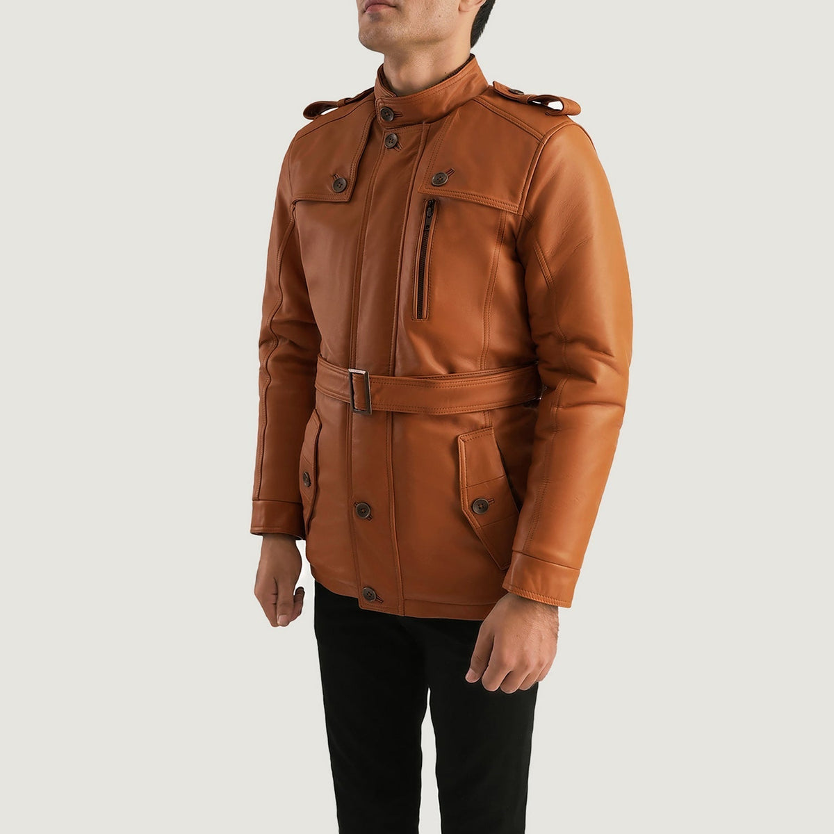 
Tan Brown Sheepskin Leather Aviator Jacket - Вид сзади, подчеркивающий посадку по плечам и ровный край