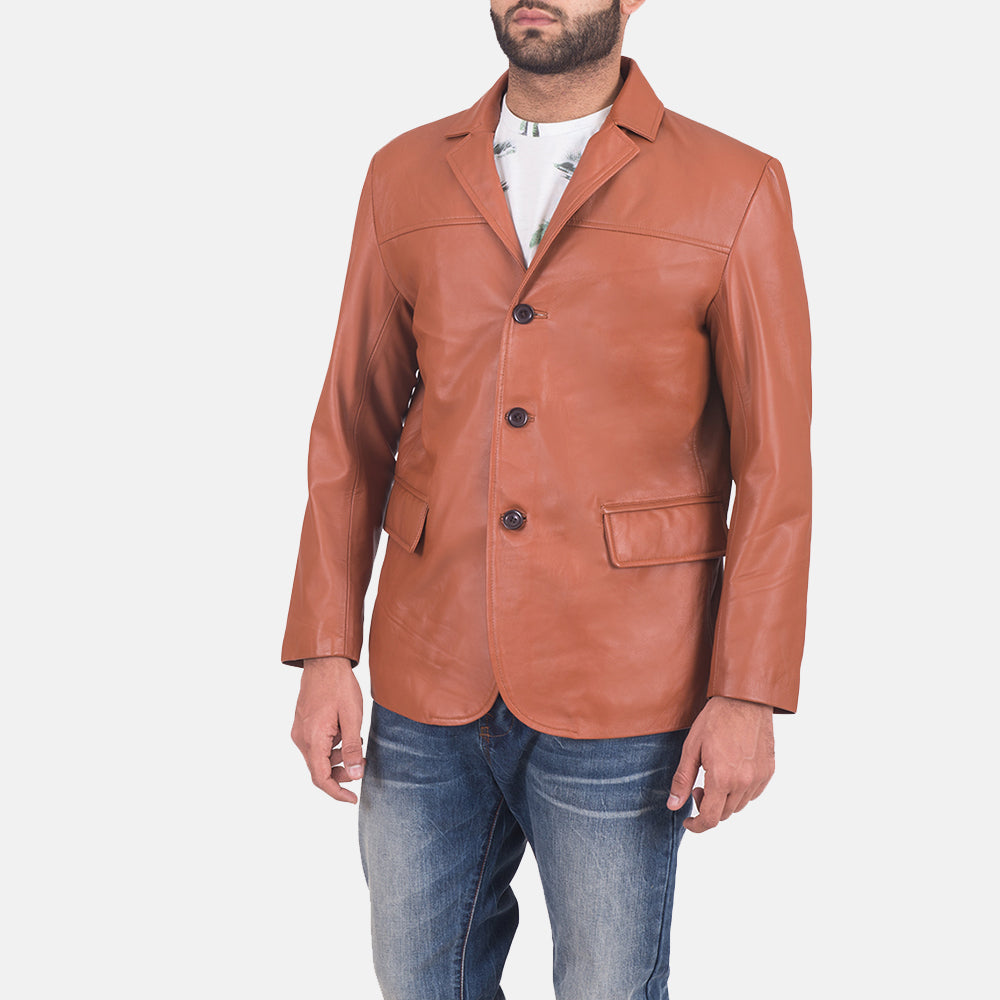 
Brown Sheepskin leather Blazer - Вид сзади, подчеркивающий посадку по плечам и ровный край