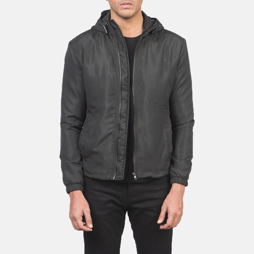 Jimmy Черный Hooded Windbreaker Кожаная куртка для Мужчин