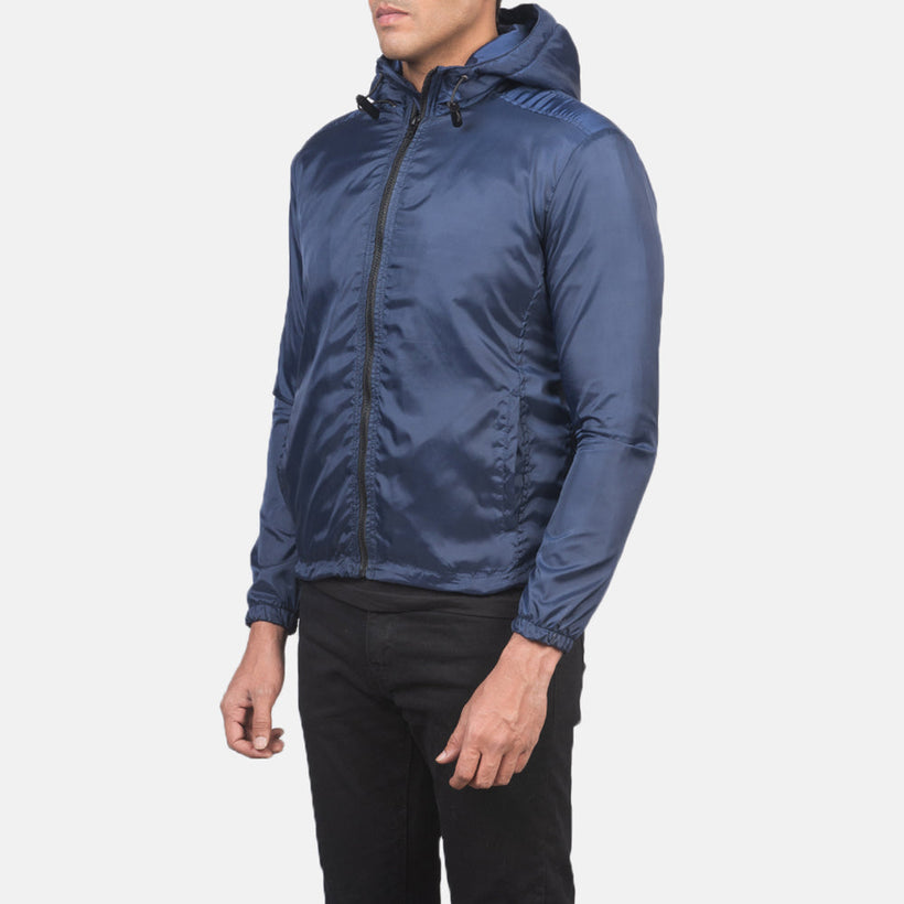 Jimmy Синий Hooded Windbreaker Кожаная куртка для Мужчин