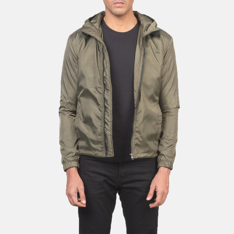 Jimmy Оливковый Hooded Windbreaker Кожаная куртка для Мужчин