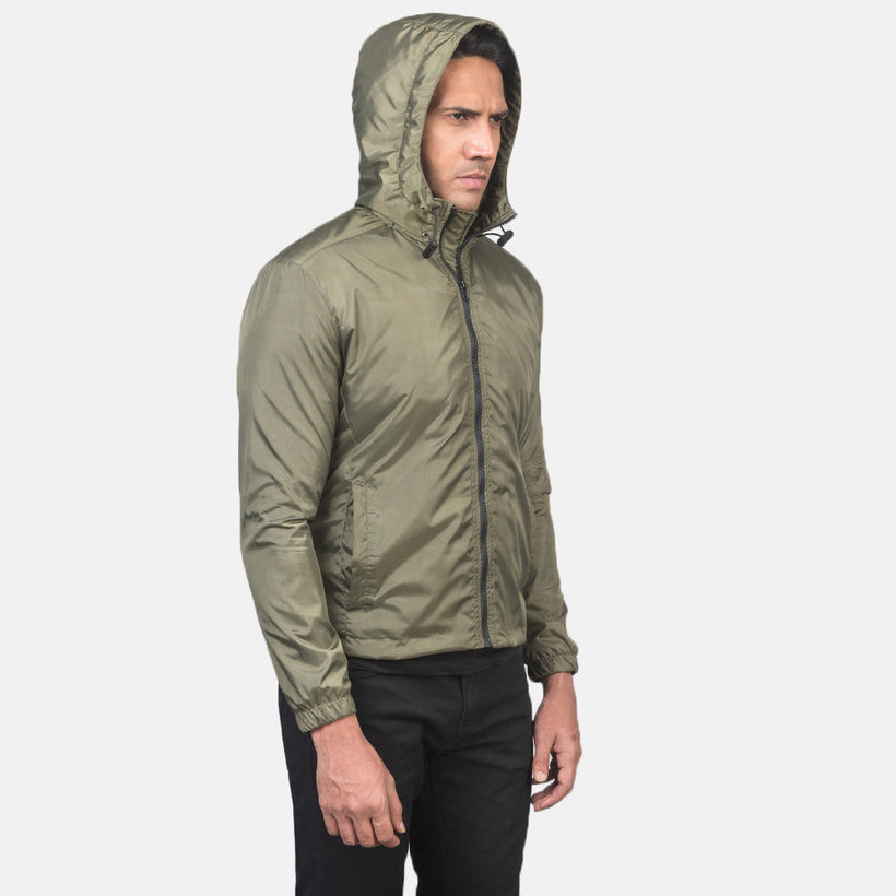 Jimmy Оливковый Hooded Windbreaker Кожаная куртка для Мужчин