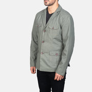 
Grey Poly-Cotton Leather Blazer - Вид сзади, подчеркивающий посадку по плечам и ровный край