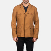Kajetan Khaki Safari Кожаная куртка мужская in Khaki Poly-Cotton - Вид спереди и приталенный силуэт | Купить онлайн