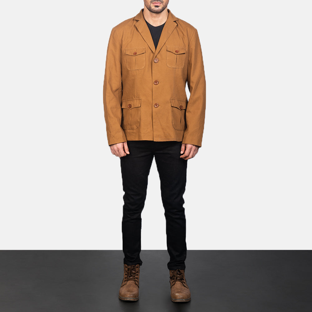 Kajetan Khaki Safari Кожаная куртка мужская - Вид сбоку с анатомическим кроем рукава