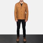 Kajetan Khaki Safari Кожаная куртка мужская - Вид сбоку с анатомическим кроем рукава