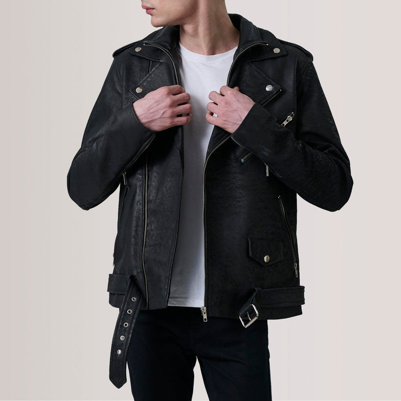 Kole Distressed Черная Leather Double Rider Кожаная куртка мужская