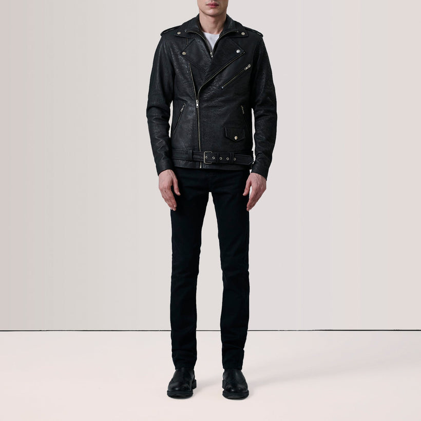 Kole Distressed Черная Leather Double Rider Кожаная куртка мужская