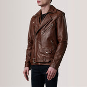 
Kole Waxed Коричневый Leather Double Rider Кожаная куртка для Мужчин - Вид сбоку, демонстрирующий эргономичный крой рукава