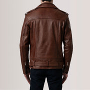 
Крупный план деталей of Notch & Zipper & Waist Straps Hardware on Kole Waxed Коричневый Leather Double Rider Кожаная куртка для Мужчин