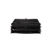 Solid Antique Brass Hardware &amp; Heavy-Duty Dual Zipper Detail on Salvatore Full-Grain Leather Briefcase