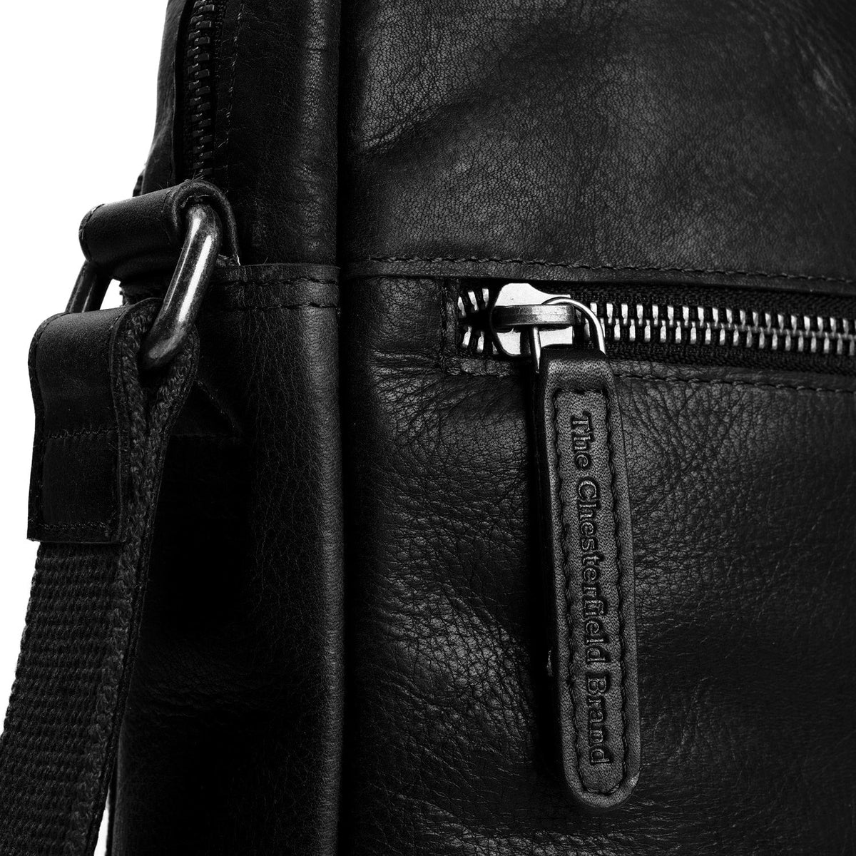 Solid Antique Brass Hardware &amp; Heavy-Duty Dual Zipper Detail on Dessau Full-Grain Leather Crossbody Bag