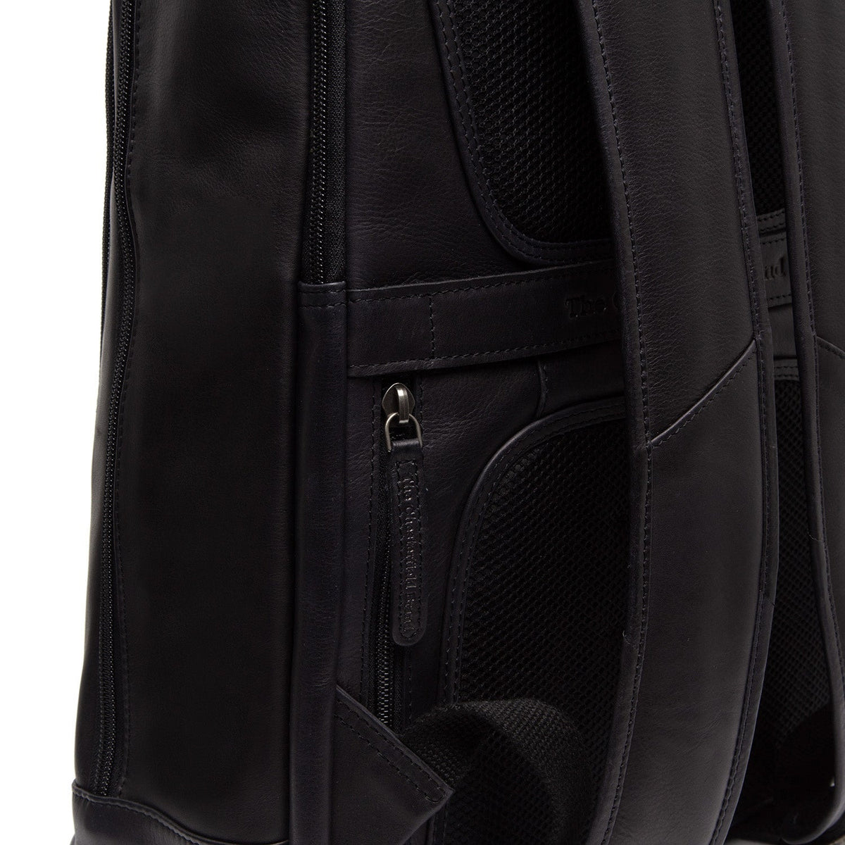 Solid Antique Brass Hardware &amp; Heavy-Duty Dual Zipper Detail on Detroit Full-Grain Leather Laptop Backpack