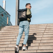 Savona Full-Grain Leather Laptop Backpack - Structured Side Profile Showing Gusset Depth &amp; Expansion Capacity