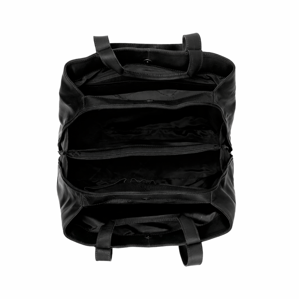 Solid Antique Brass Hardware & Heavy-Duty Dual Zipper Detail on Gail Full-Grain Leather Shoulder Bag