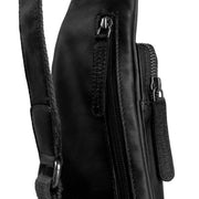 Solid Antique Brass Hardware &amp; Heavy-Duty Dual Zipper Detail on Leather Sling Bag Logan