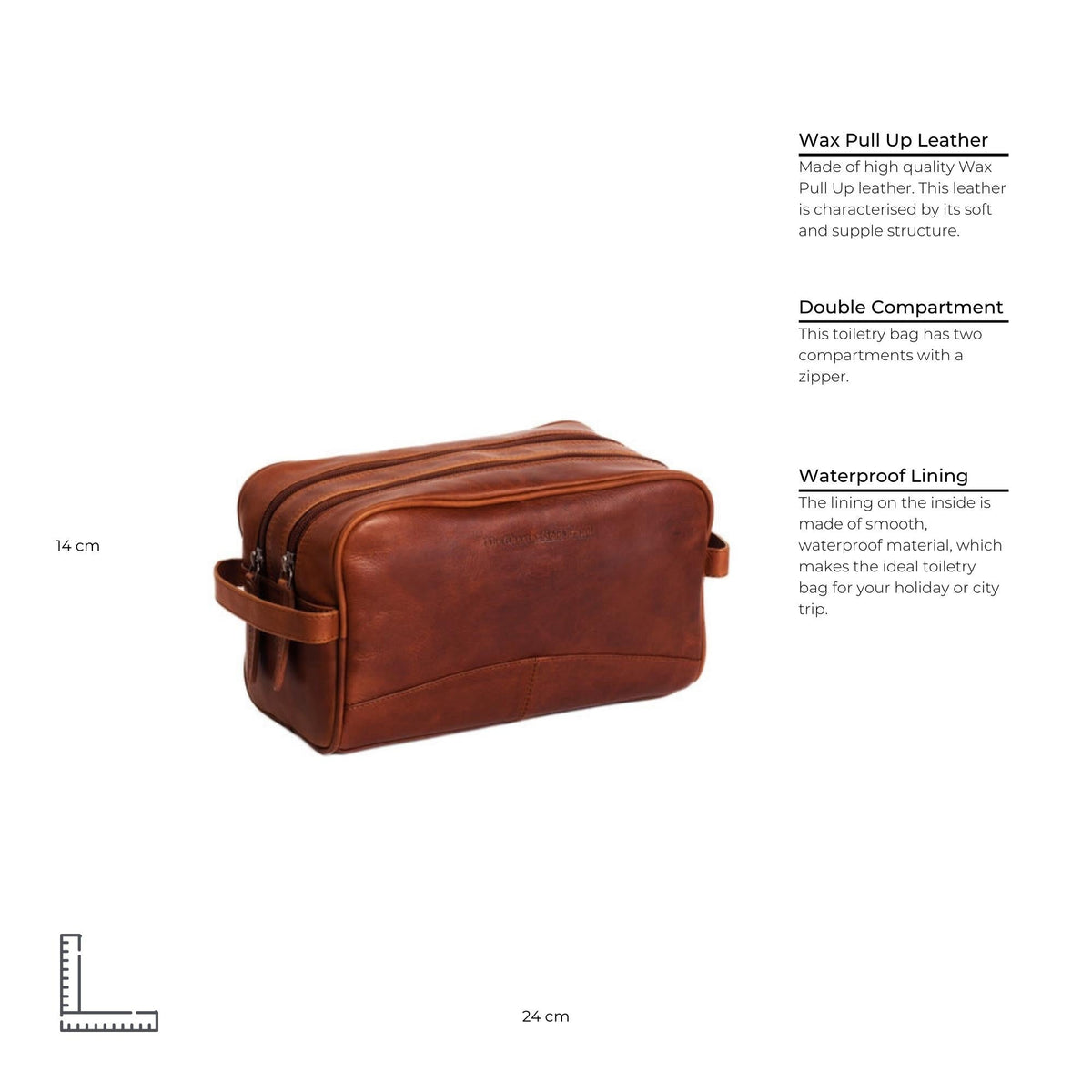 
Cognac Leather Toiletry Bag Stacey, detail view 6