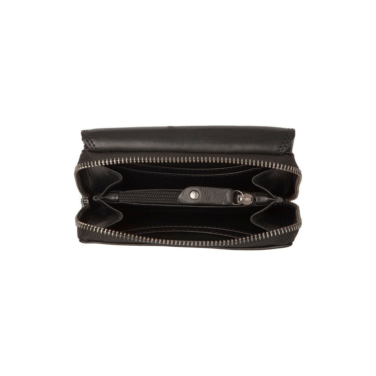 Solid Antique Brass Hardware &amp; Heavy-Duty Dual Zipper Detail on Salviano Full-Grain Leather Wallet