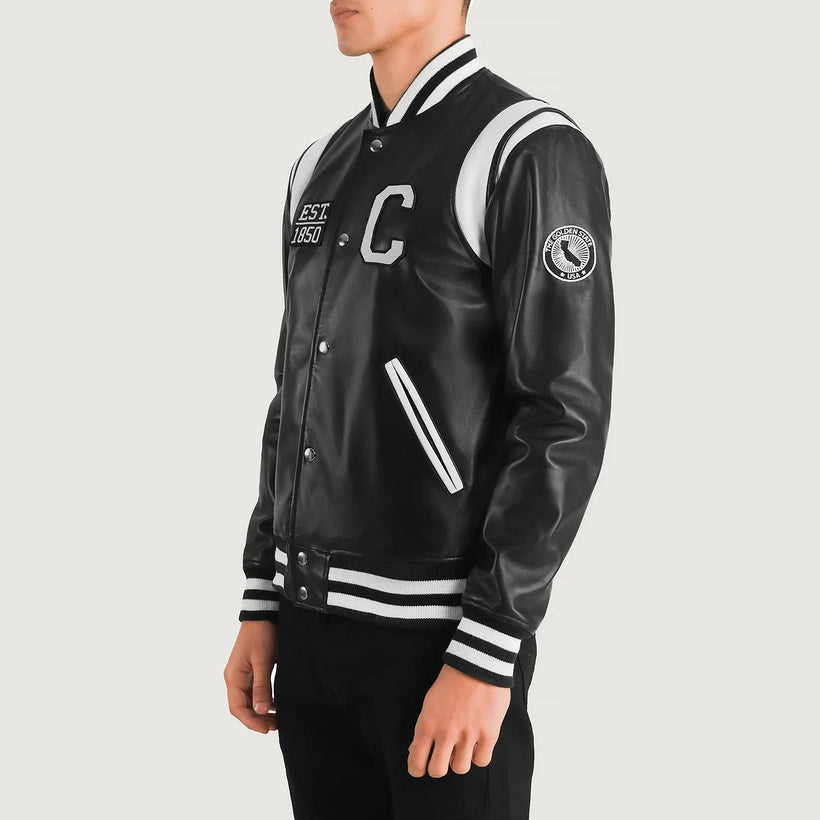 Liberte California Черная Leather Varsity Кожаная куртка мужская