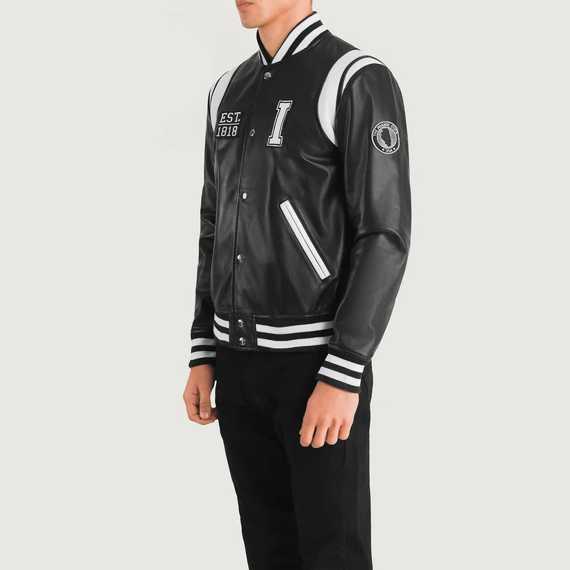 Liberte Illinois Черная Leather Varsity Кожаная куртка мужская
