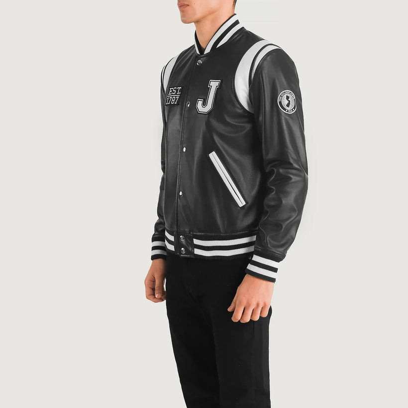 Liberte New Jersey Черная Leather Varsity Кожаная куртка мужская
