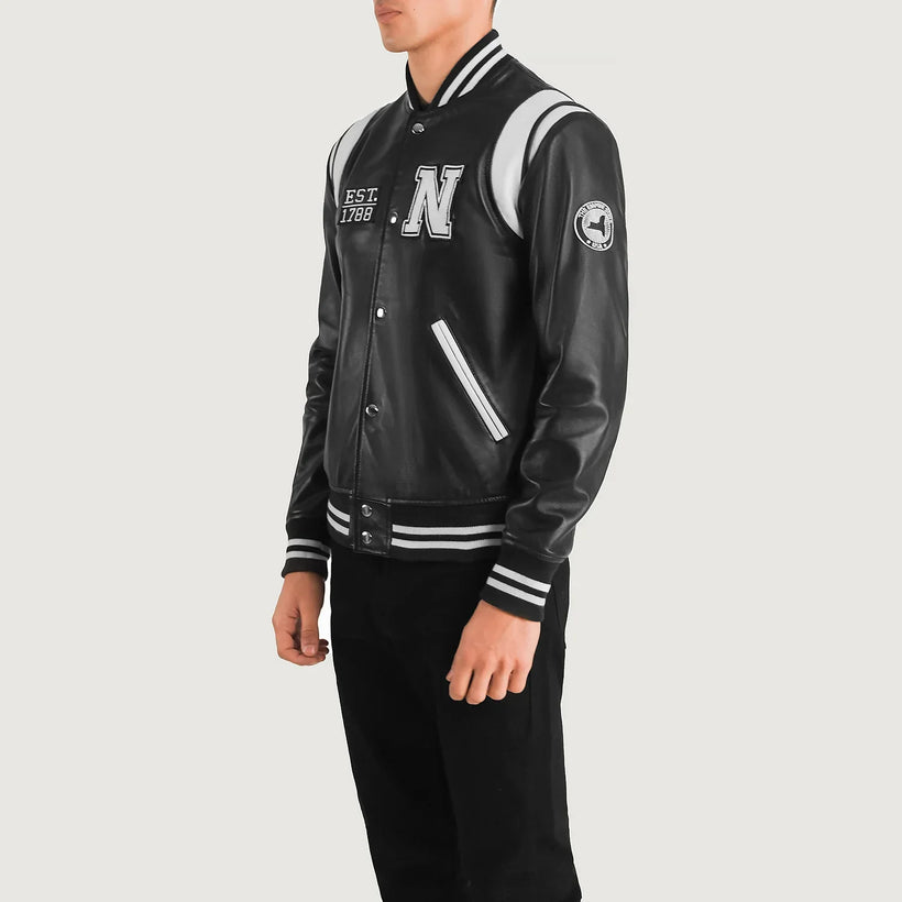 Liberte New York Черная Leather Varsity Кожаная куртка мужская