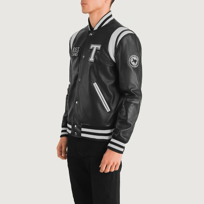 Liberte Texas Черная Leather Varsity Кожаная куртка мужская
