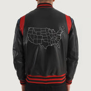 
Liberte USA Black Leather Varsity Jacket - Вид сбоку, демонстрирующий эргономичный крой рукава