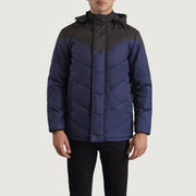 
Крупный план деталей of Classic Collar & Zipper With Velcro Placket Hardware on Luka Черный & Синий Hooded Puffer Кожаная куртка для Мужчин