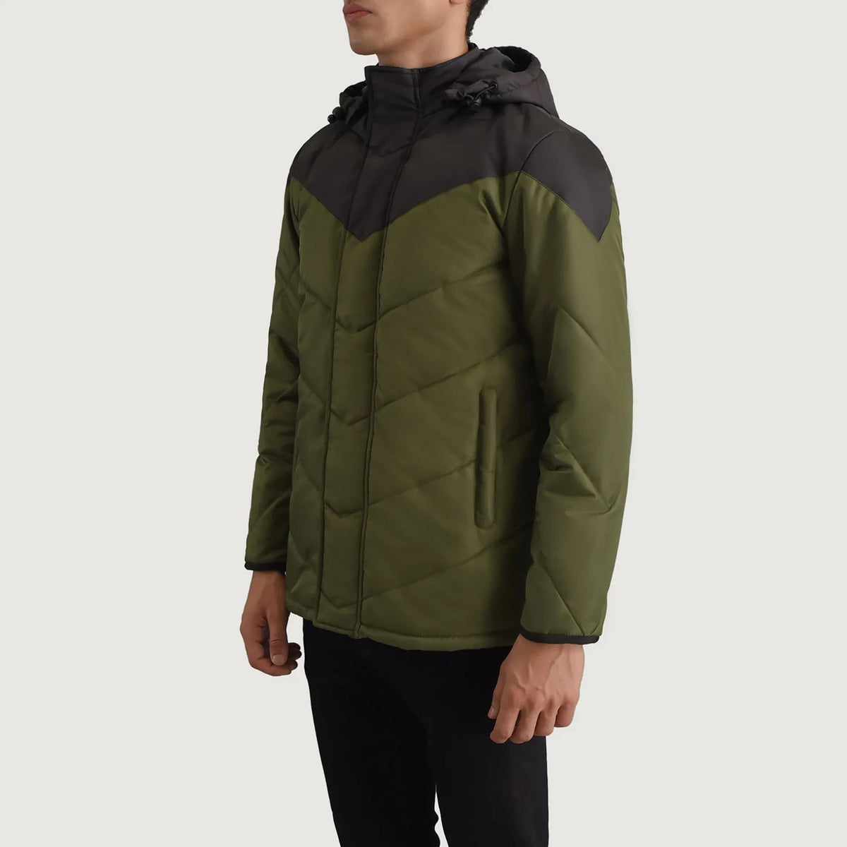 
Black & Green Full-Grain Leather Hooded Jacket - Вид сзади, подчеркивающий посадку по плечам и ровный край