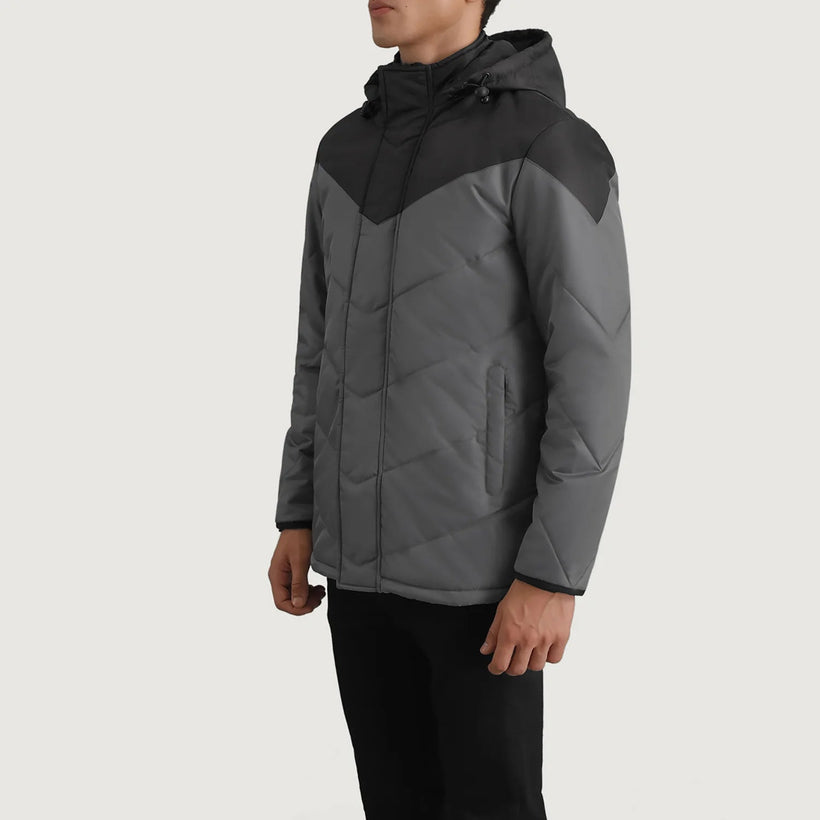 Luka Черный & Grey Hooded Puffer Кожаная куртка для Мужчин