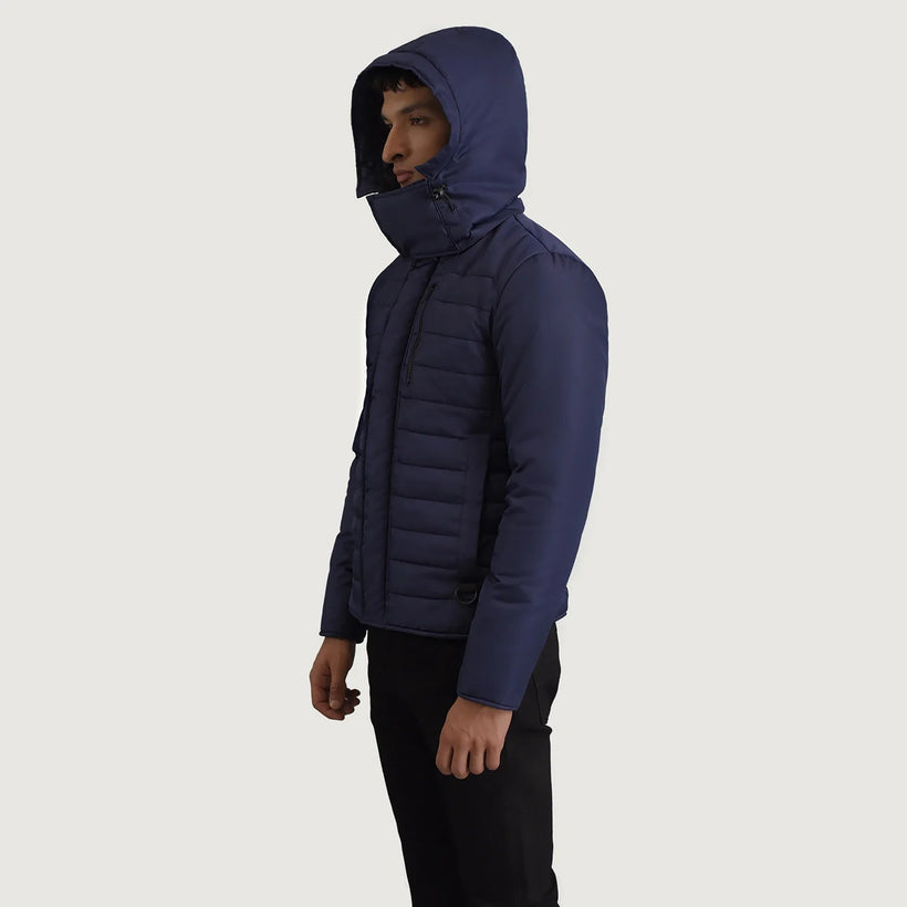 Malcolm Синий Hooded Puffer Кожаная куртка для Мужчин