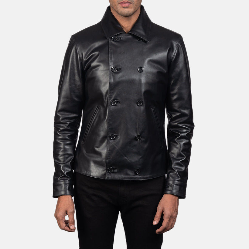 Mod Черная Leather Peacoat мужская