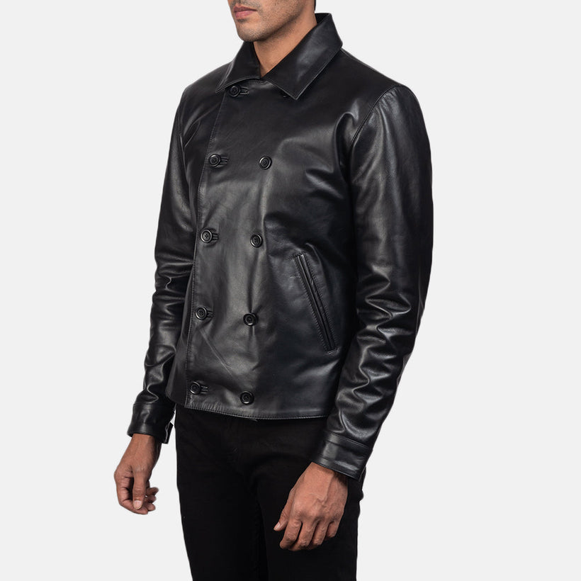 Mod Черная Leather Peacoat мужская