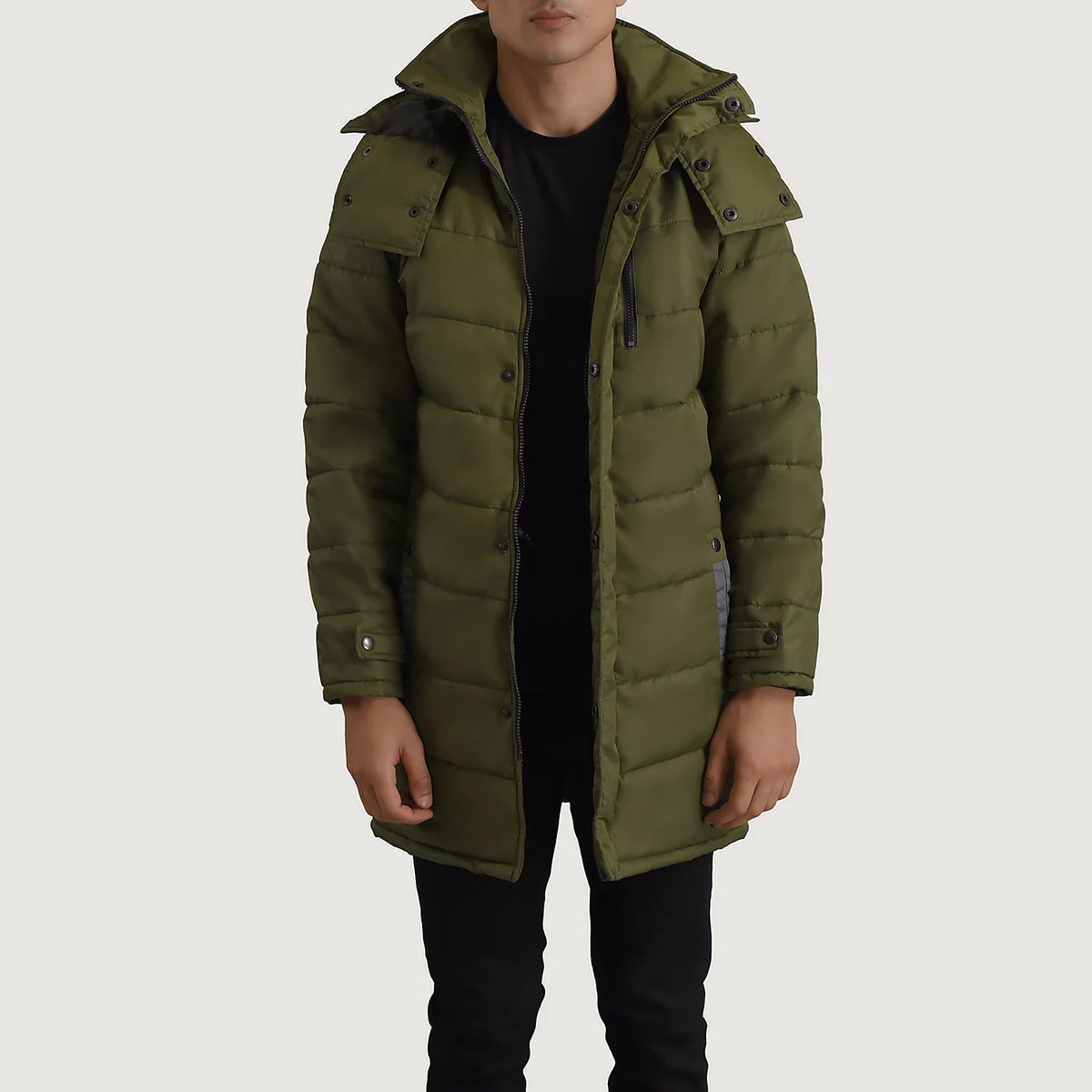 
Moore Оливковый Hooded Parka для Мужчин in Green Full-Grain Leather - Вид спереди и приталенный силуэт | Купить в официальном онлайн-магазине