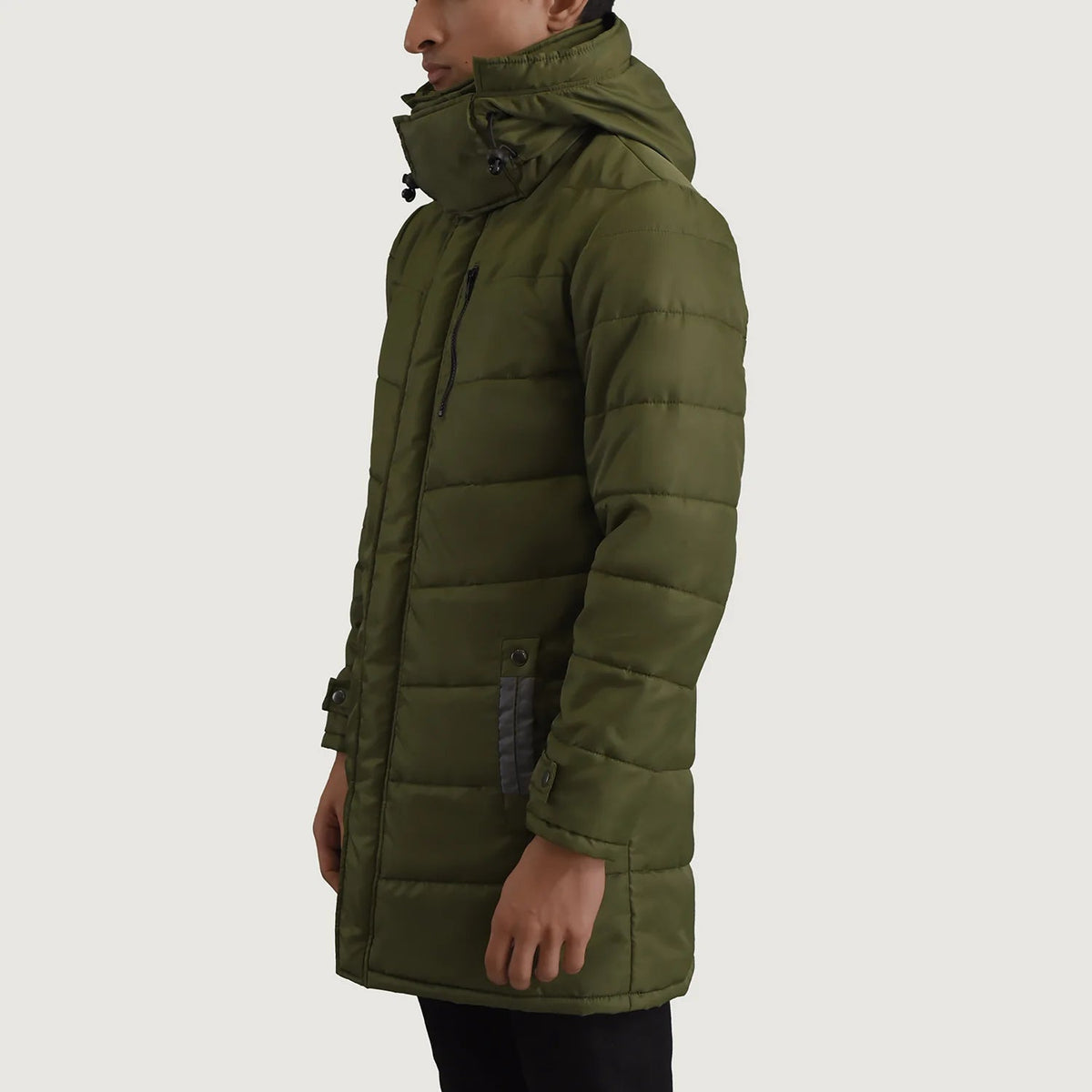 
Green Full-Grain Leather Hooded Jacket - Вид сзади, подчеркивающий посадку по плечам и ровный край